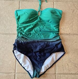 Ralph Lauren 1 Pc Swimsuit Sz 14 Blue & Green Ombre